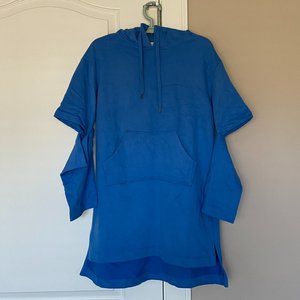 JENDES Slit Side Dip Hem Sweatshirt Hoodie Dress Light Sky Blue One Size